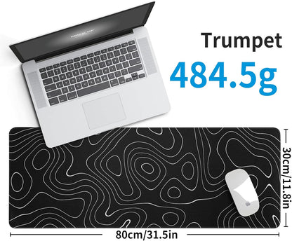 Large Topographic Map Gaming Mouse Pad for Desk Black Desk Pad with Non-Slip Rubber Base Stitched Edge Desk Organizers and Accessories Desk Decor