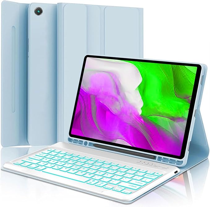Keyboard case for Samsung Galaxy Tab A11 Plus / A9 Plus 11 inch, Bluetooth Backlit A9+ Keyboard Case with S Pen Holder for A11+ 11", Sky Blue