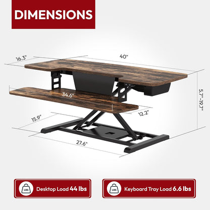 SANODESK Standing Desk Converter with Electric Motor 40" Height Adjustable Riser for Office Home,Dual Monitor and Laptop Workstation with Large Keyboard Tray,Rustic Color