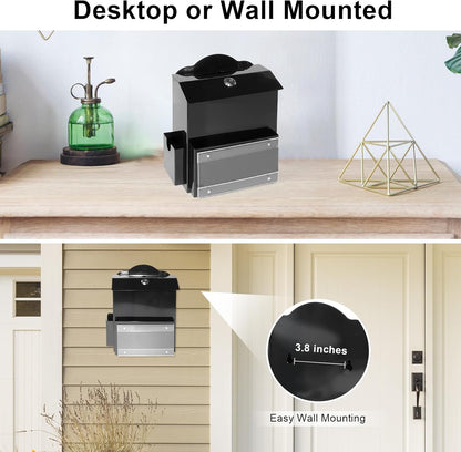 Suggestion Box with Magnetic Sign Holder, Metal Donation Boxes with Lock and Slot, Prayer Drop Ballot Raffle Tip Jars Wall Mounted Box for Fundraising Churches Offices School Black