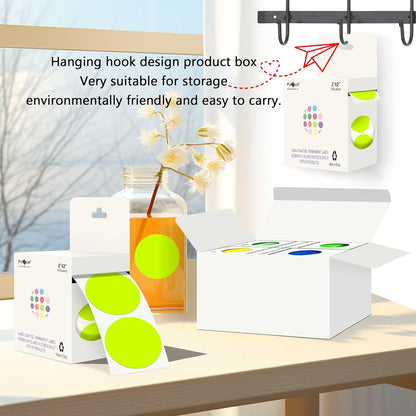 PARLAIM 2 inch Round Color-Code Dot Sticker Labels, 4 Rolls 2000 Adhesive Label Pack in Dispenser Box, Fluorescent Yellow