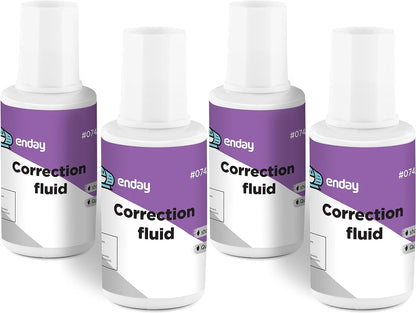 White Out Liquid Correction Fluid Pack of 4, White Fluid .7 fl. Oz. / 20 ml Multi-Purpose Smooth Wite Out Corrector for school, Office, and Home – by Enday
