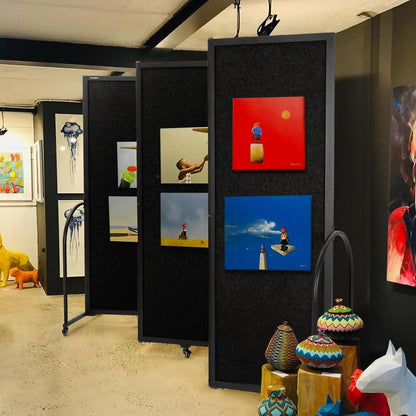 Folding Room Partition,Privacy Room Screen with Arms,Office Dividers Partition Wall,10'2"L* 6'7"H,Black