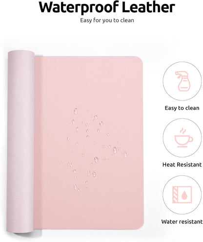 YSAGi Leather Desk Protector, Office Mat, Large Mouse Mat, Non-Slip PU Leather Blotter, Laptop Desk Pad, Waterproof Writing Pad for Office and Home (Light Pink, 31.5" x 15.8")