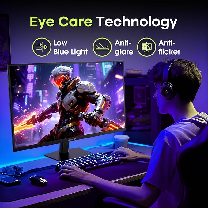 Amzfast 27 Inch 200Hz Gaming Monitor, WQHD 2k 2560 x 1440p Monitor, Built-in Speakers, 1ms G-SYNC Compatible, HDR400,132% sRGB, VESA 100x100 Fast IPS Monitor with HDMI 2.0 x 2 & DP 1.4 x 2, AMZG27F5Q