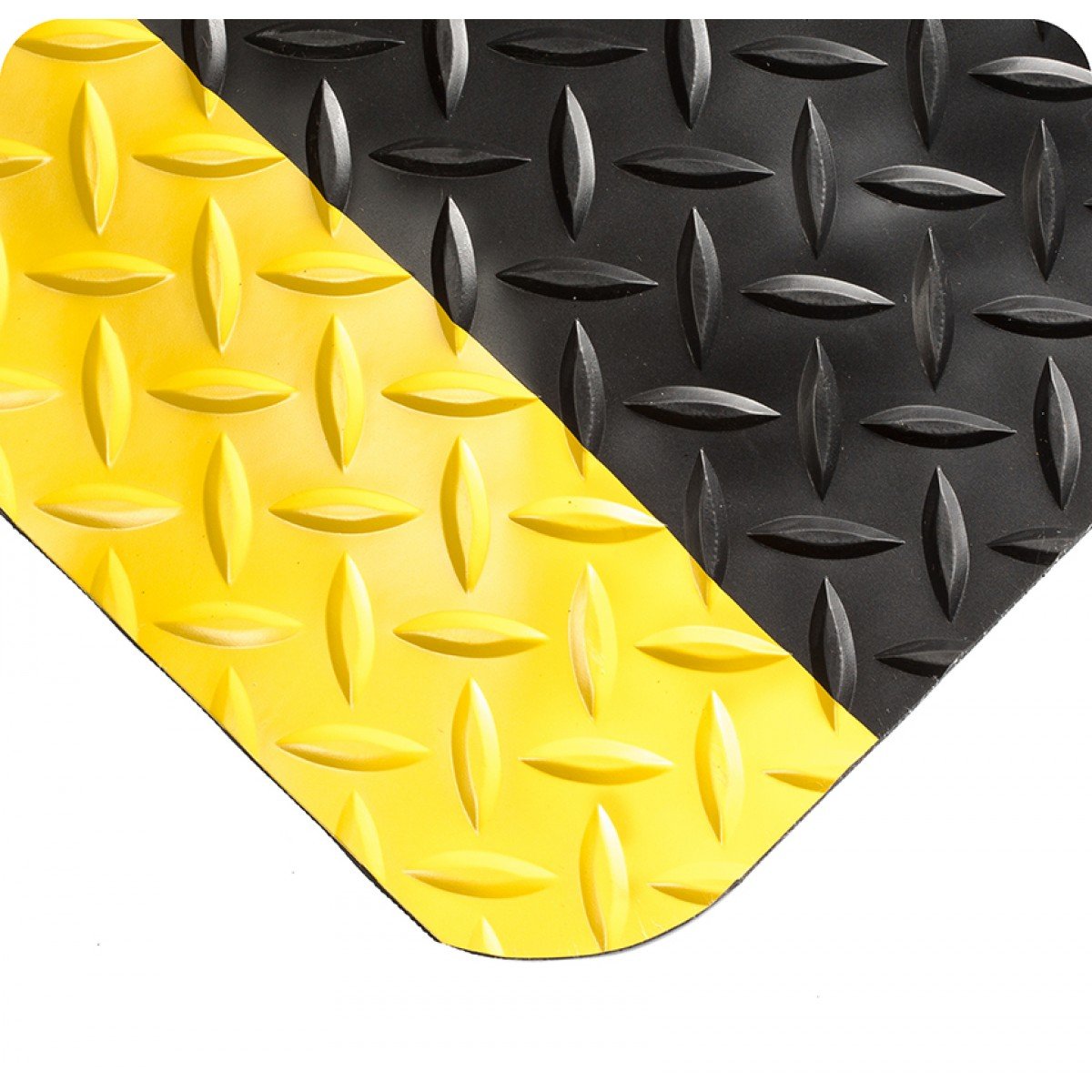 Wearwell 414.1516x3x18BYL Diamond-Plate SpongeCote UltraSoft Mat, 18' Length x 3' Width x 15/16" Thick, Black with Yellow
