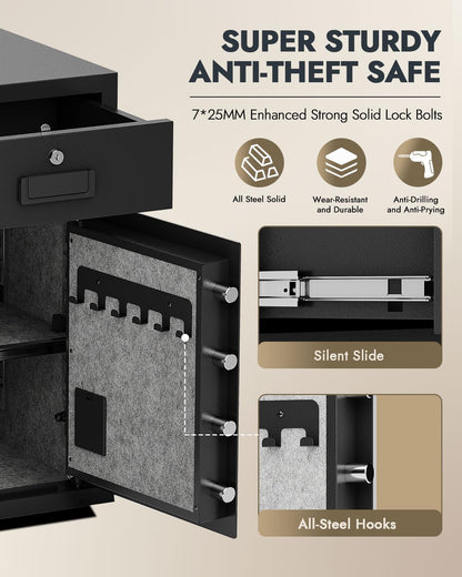 5.1 Cu Ft Safe for Home with Fireproof and Waterproof Document Bag Cash Money Drawer Safe with Digital Keypad Alarm System Removable Shelf Security Safes for Money Cash Documents Medicines