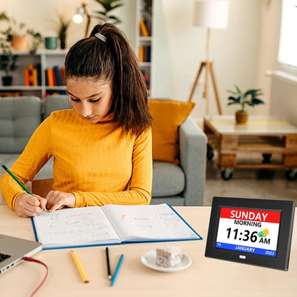 7 Inch Digital Clock with Day and Date for Elderly Alzheimer's Clock Customizable Alarms 3 Display Modes Large Font Alarm Clock for Seniors Auto DST Black