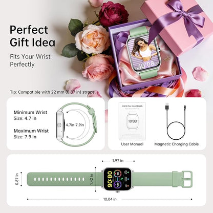 Smart Watches for Women with Alexa & Bluetooth Call,1.85" HD Screen Fitness Tracker,30-Day Battery, Heart Rate/Sleep/SpO2 Monitor,100+ Sports Modes,2ATM Waterproof Smartwatch for Android iPhone(Green)