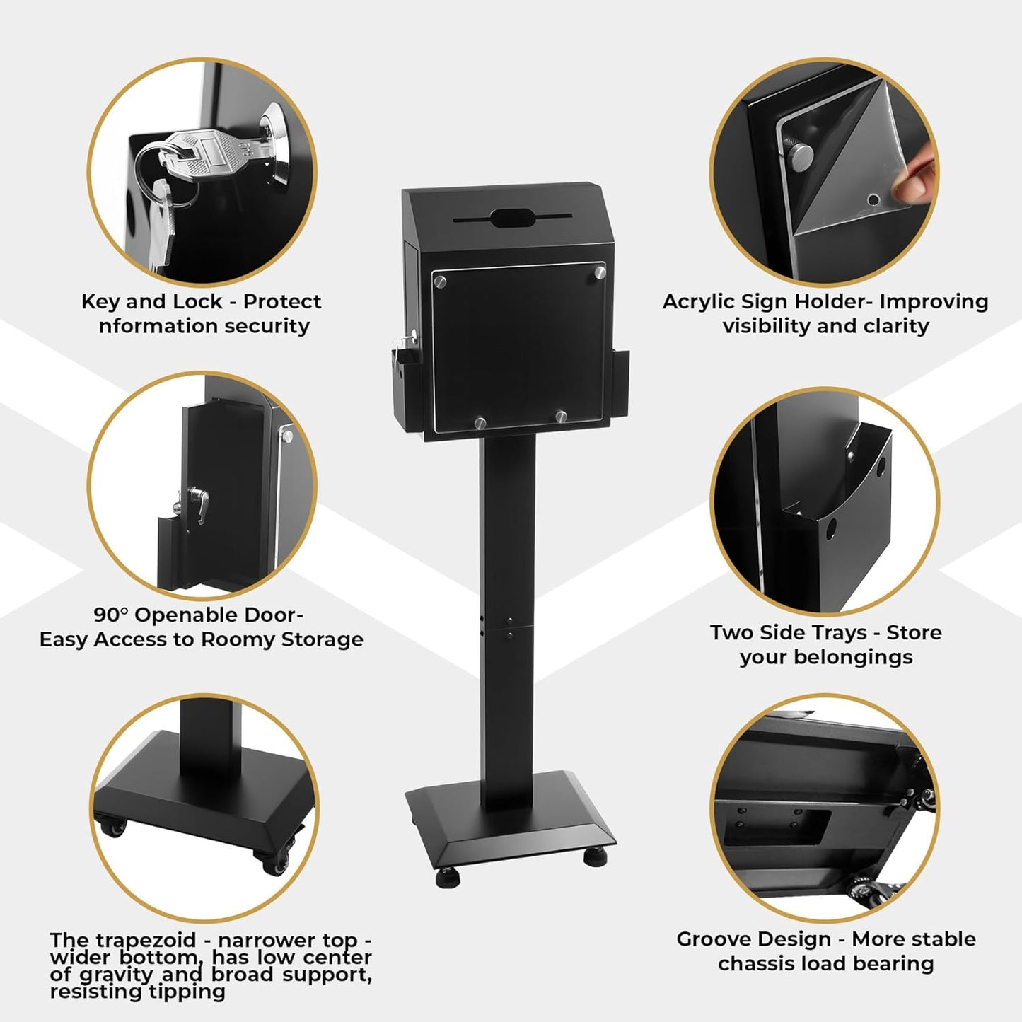 POPMOON Suggestion Box with Stand,Floor- Standing Offering Box with Sign Display,Upgraded Heavy Duty Metal Ballot Box with Slot and Lock,Locking Casters for Voting Charity Donation Election,Church