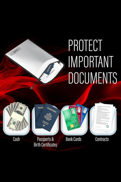 Fireproof Document Bag Legal Size: 15" x 11" [2000°F UL Certified] Protect Birth Certificates, Contracts, Legal Papers, Cash, and Other Valuables - Water and Fire Resistant File Bags