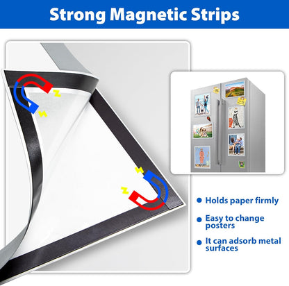 5Packs Magnetic Sign Holder 8.5 x 11, Self Adhesive Display Picture Frame with Magnetic Frame and Clear PVC for Office Store Home Door Window Refrige Magnetic Paper Holder, Silver