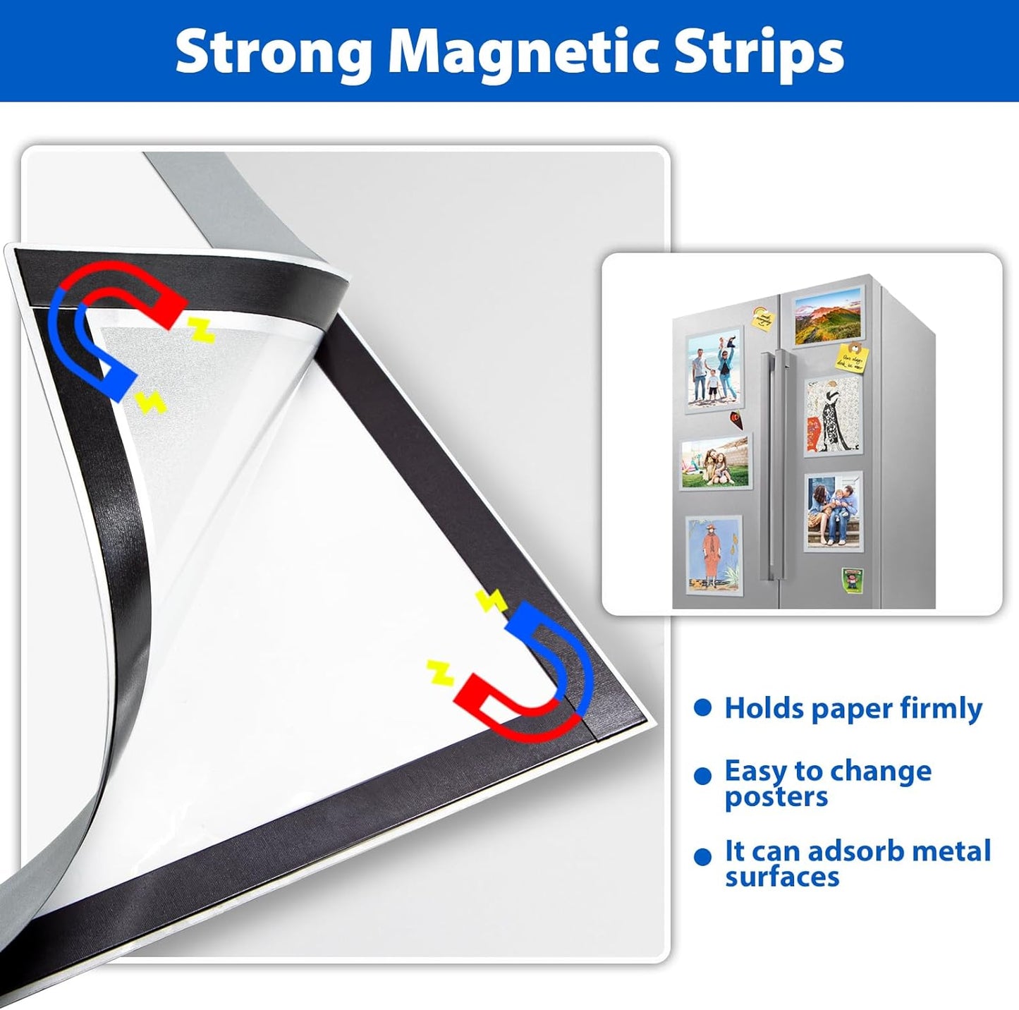 10Packs Magnetic Sign Holder, 11x17 Self Adhesive Display Frame with Strong Magnetic Frame and Clear PVC for Office Store Home Door Window Refrige Magnetic Paper Holder, Silver