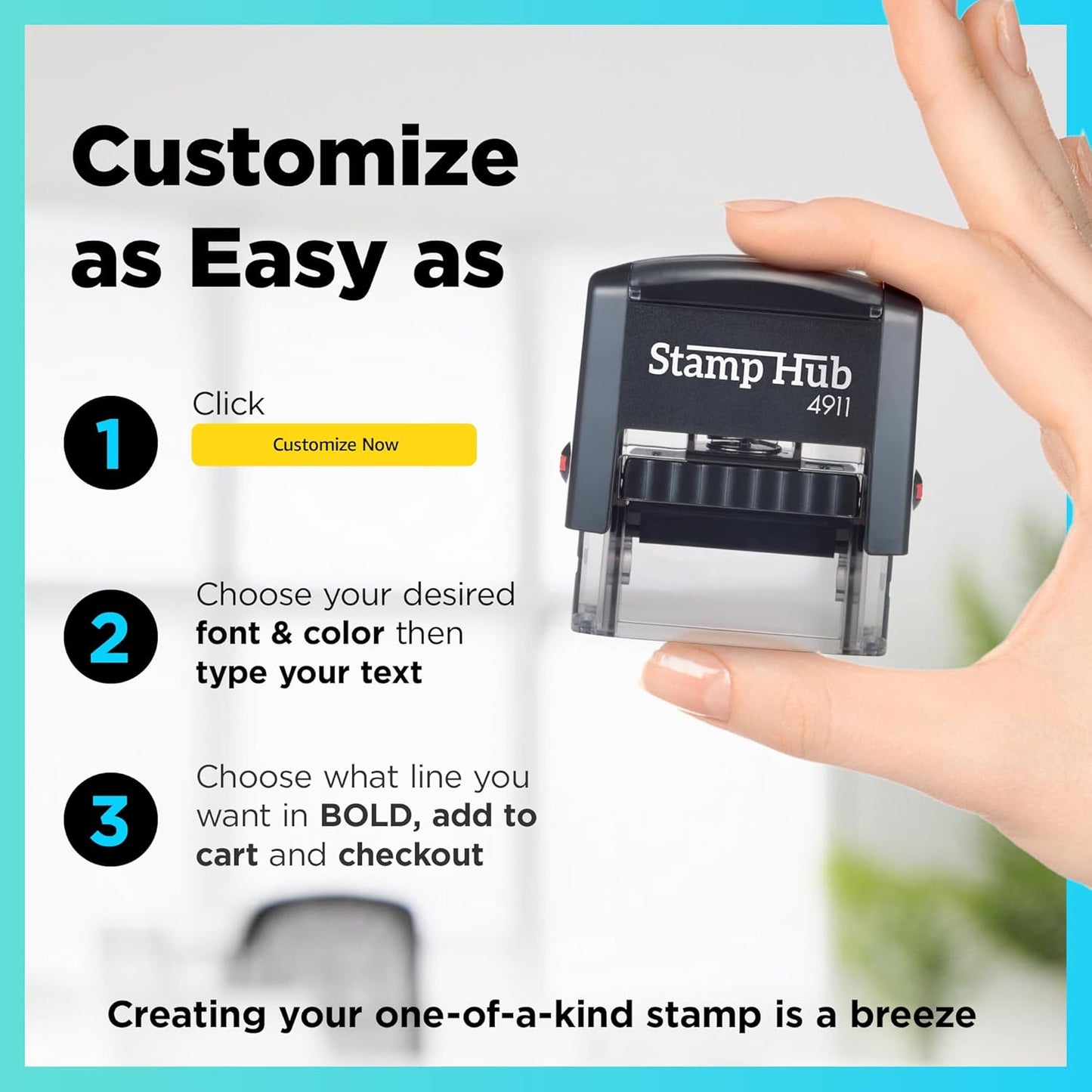 Self Inking Personalized Stamp - Up to 3 Lines, Custom Return Address, Customizable Office Name Rubber - Easy to Change Ink Cartridge, Multiple Ink Color Options - Small