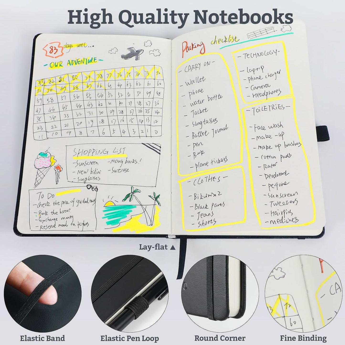 2Pack Blank Hardcover Sketch Book Notebook, A5 140 Pages 120Gsm Thick Journal for Drawing,School,Work,Diary，5.7''*8.3'',Lavender