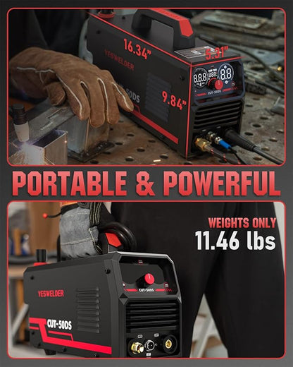 YESWELDER CUT-50DS Plasma Cutter, 50Amp Air Power Large Digital Display 110/220V Dual Voltage IGBT Inverter Plasma Cutting Machine
