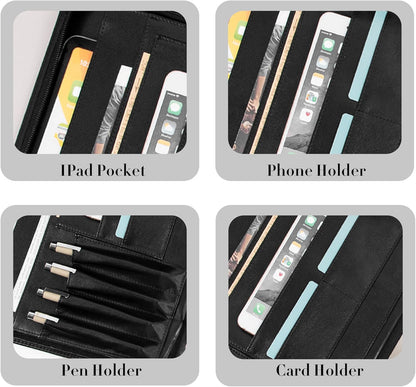 Padfolio with Zipper, Portfolio Binder, Leather Portfolio with Zipper for Men Women, Portfolio Organizer, Padfolio Business Resume A4/Pad, Black