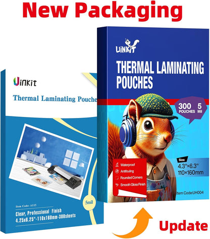 Uinkit 300Pack Thermal Laminating Pouches Card Size 4.3x6.3Inches 5Mil Thickness Laminating Sheets for Extra Protection Sealed 4x6 inches Photo Clear Glossy,Lamination Sheets Paper for Laminator