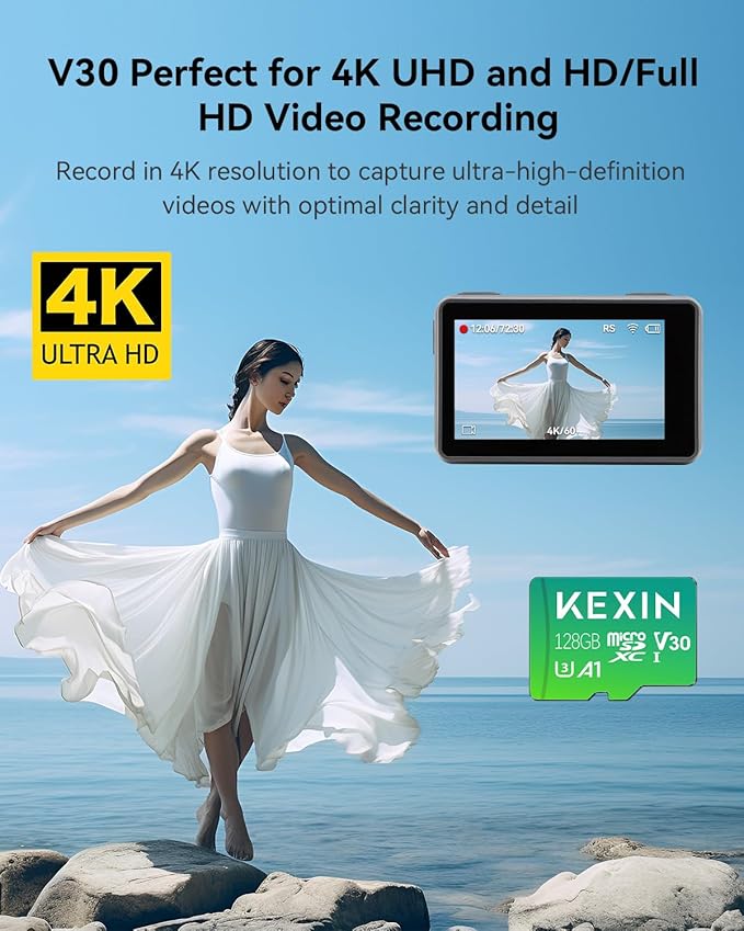 KEXIN 128GB Micro SD Card 3 Pack with Adapter - Up to 90MB/s 4K, V30, A1, C10, 4K UHD High Speed microSDXC UHS-I Memory Card Compatible with Action Camera Drone Game Smartphone Tablet 128G 3Pack