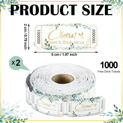 TaoBary 2 Rolls 1000 Pcs Free Drink Ticket Roll Raffle Party Tickets for Events Wedding and Parties(Greenery)