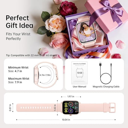 Smart Watches for Women with Alexa & Bluetooth Call,1.85" HD Screen Fitness Tracker,30-Day Battery, Heart Rate/Sleep/SpO2 Monitor,100+ Sports Modes,2ATM Waterproof Smartwatch for Android iPhone(Pink)