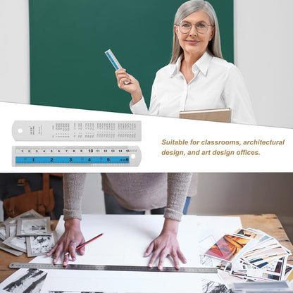 HARFINGTON 4pcs Metal Straight Ruler 15cm Metric SAE Aluminum Alloy Measuring Rulers Scale Tools with Hole for Measure Study Reading Classroom Office, Blue