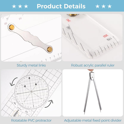 3 Pcs Basic Navigation Set, Including Marine Parallel Ruler, Nautical Protractor, and Navigation Fixed Point Divider, Marine Accessories with Clear Scales for Boat