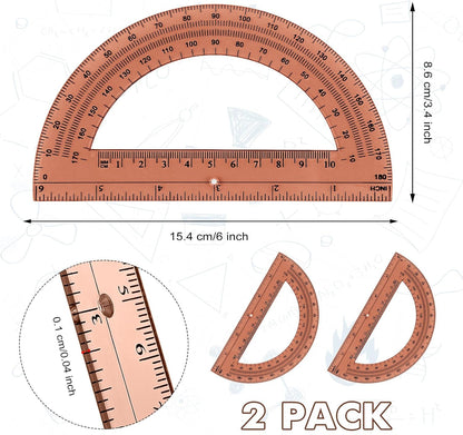 Zonon 2 Pcs 6 Inch Plastic Protractor Math Protractors 180 Degrees Angle Measurement, Translucent for Geometry Classroom Kid Student School Office Supplies(Brown)