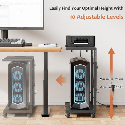 JANE EYRE Computer Tower Stand - Adjustable PC Tower Stand CPU Holder Cart with Charging Station for Office Home Classroom,23.03"-28.3" H, black