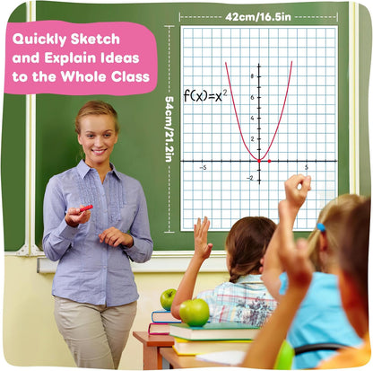 Giant Magnetic Graph Grid Paper,Dry Erase Chart Paper for Whiteboard Homeschool Essentials Teacher Must Haves,Math Classroom Teaching Supplies,21.3" x 16.5"