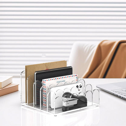 YAGELI 2 Pack 5-Slot Acrylic Mail Organizer for Desktop – Scalloped Clear Document Sorter, Vertical File Holder for Office/Home, Space-Saving Desk Organizer for Letters, Bills, Stationery