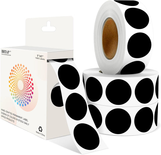Black 1 Inch Round Color Coding Labels with 4000 Dots, 4 Rolls - Bright Color Dot Stickers for File Folders, Inventory System - Highly Visible
