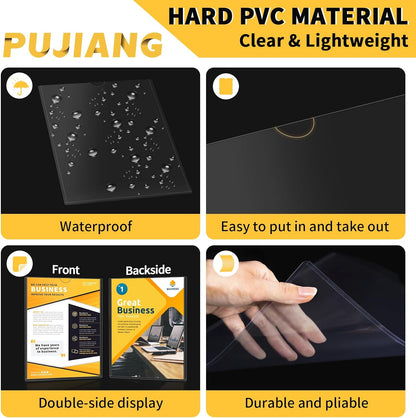 10 pack Magnetic Sign Holder 8.5 x 11 Wall Mount | Adhesive Document Frame for Posters, Menus, Notices | Rigid Plastic Sheet Protector with Strong Magnet Strips & Adhesive Tape | for Office Door, Retail Glass, Metal Surfaces