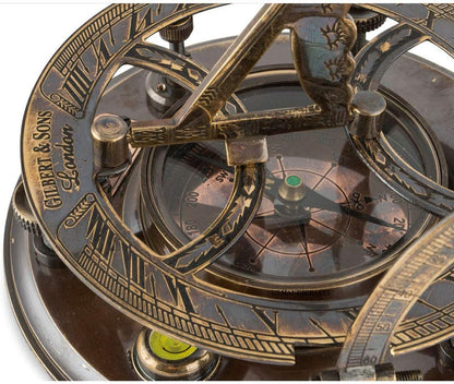 Top Grade 5-Inch Sundial Compass – Vintage Nautical Marine Compass with Wooden Box – Antique Brass Sun Clock for Decoration, Navigation, Gifts – Ship Replica Maritime Compass