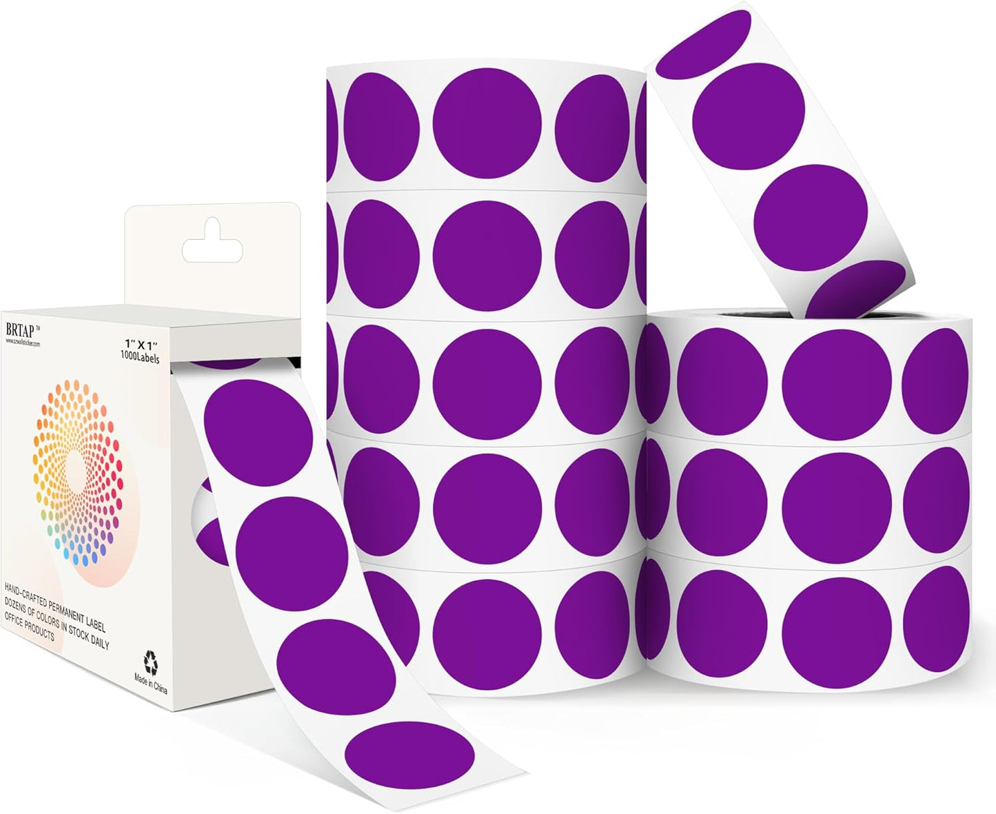 Purple 1 Inch Round Color Coding Dot Labels, 10 Rolls 10000 Dot Stickers in Dispenser Box - Permanent Adhesion, Vibrant Colors, Highly Visible