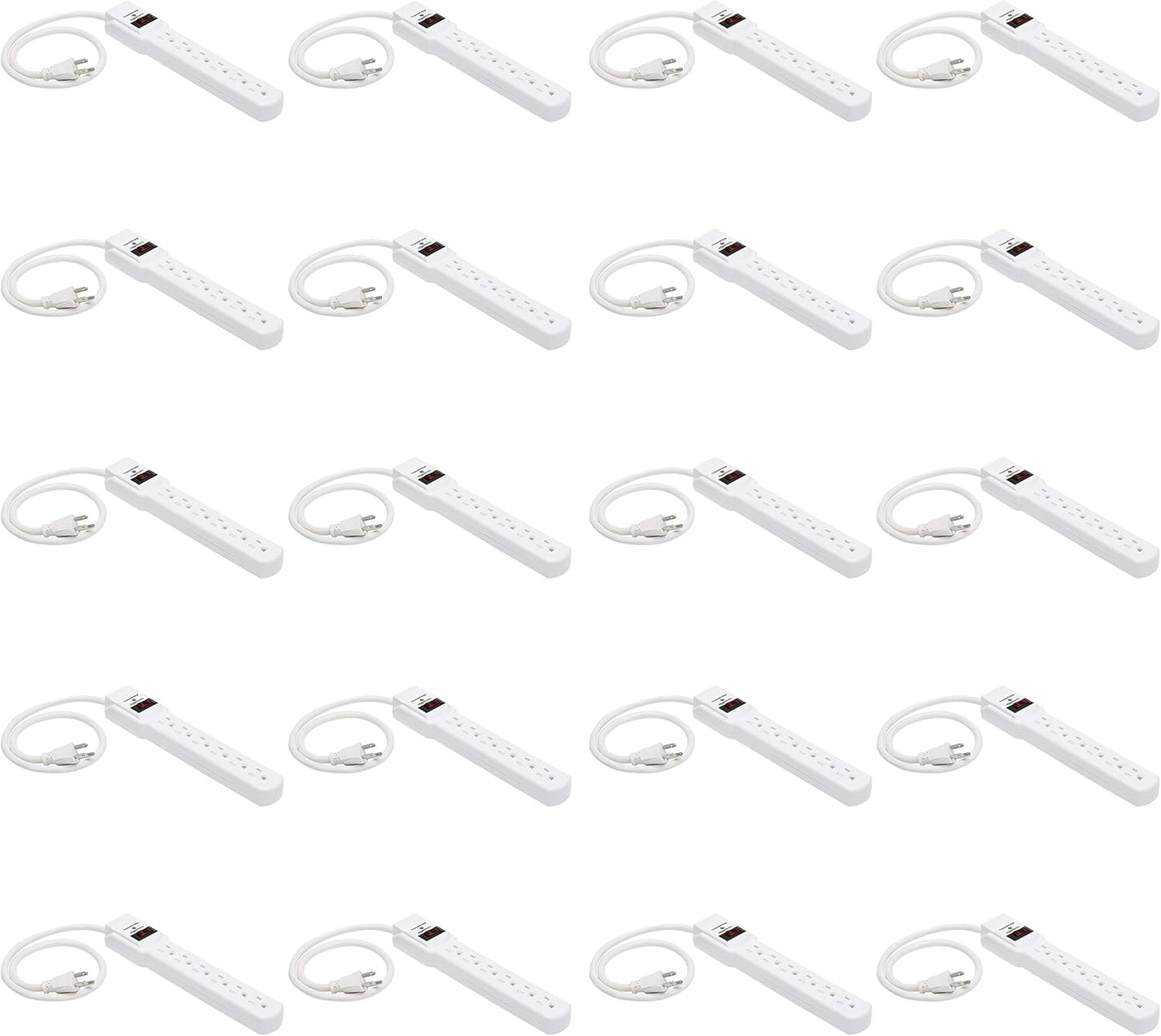 Amazon Basics Surge Protector Power Strip, 6-Outlet with 200J Protection, 2ft Extension Cord, Rectangle, White (20 Pack)