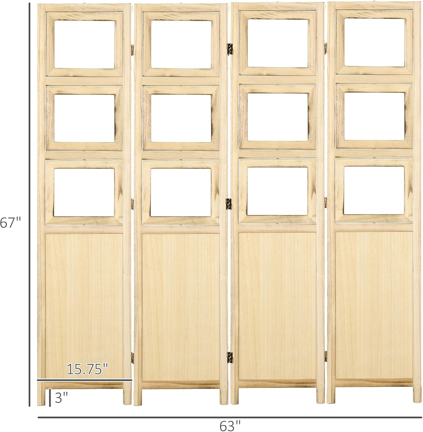 NicBex Room Divider 4 Panel Room Dividers with Photo Frames and Cardstocks Partition Room Dividers and Folding Privacy Screens 5.6 FT Wall Divider for Room Separation,63" W x 0.75" D x 67" H, Natural