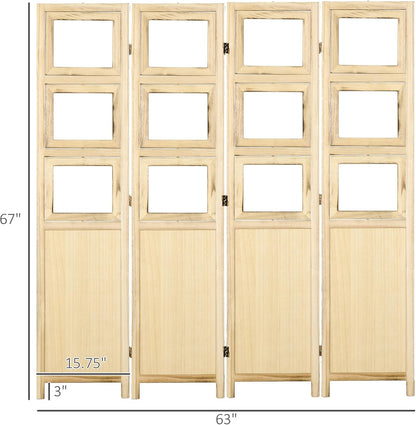 NicBex Room Divider 4 Panel Room Dividers with Photo Frames and Cardstocks Partition Room Dividers and Folding Privacy Screens 5.6 FT Wall Divider for Room Separation,63" W x 0.75" D x 67" H, Natural