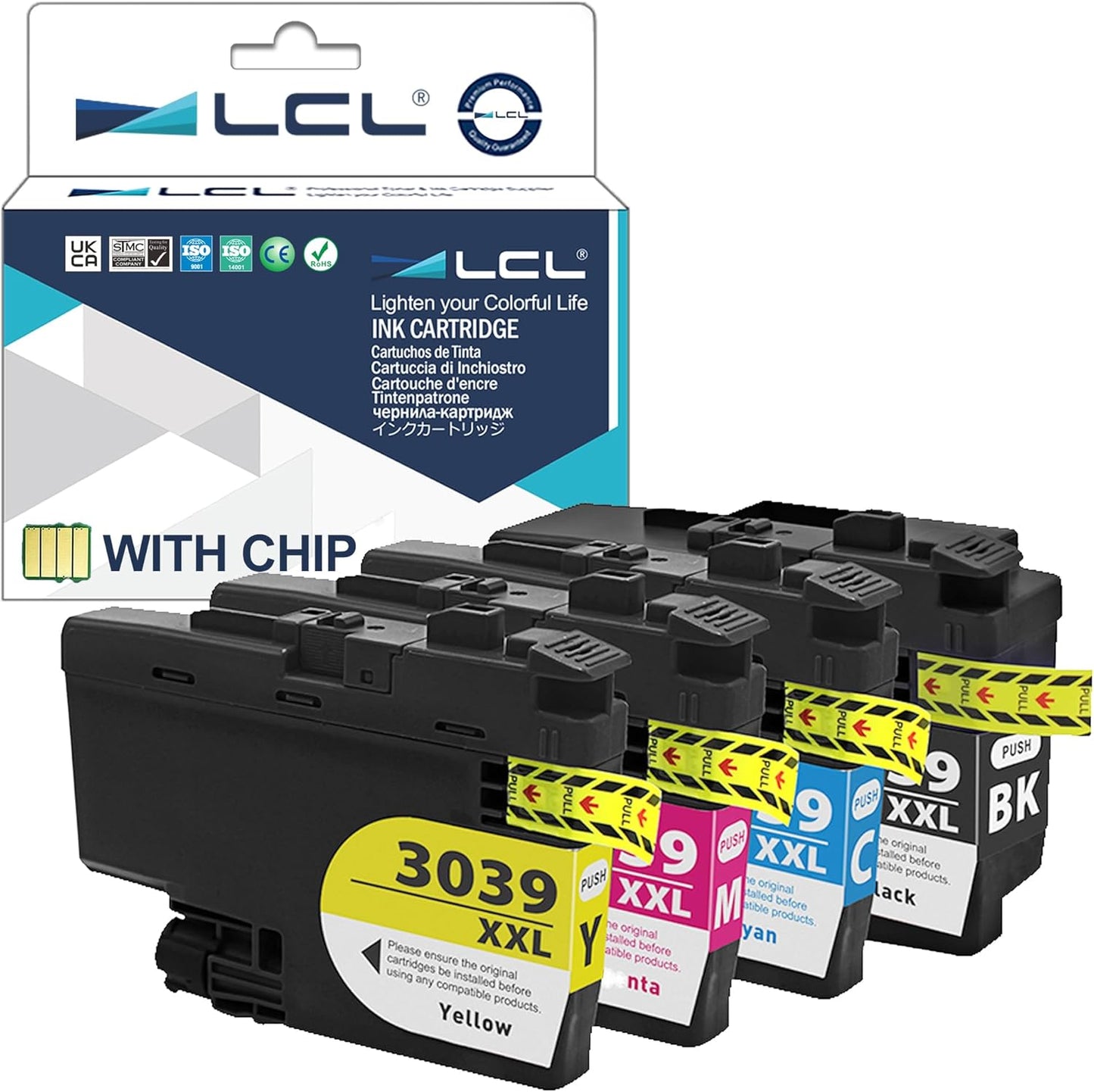 LCL Compatible Ink Cartridge Pigment Replacement for Brother LC3039 XXL LC3039XXL LC3039BK LC3039C LC3039M LC3039Y MFC-J5845DW MFC-J5945DW MFC-J6945DW MFC-J6545DW (4-Pack Black Cyan Magenta Yellow)
