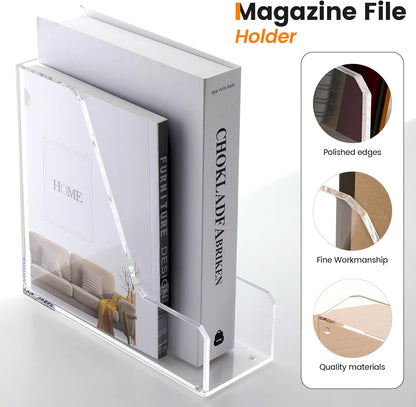 Acrylic Magazine Rack File Holder Desk Organizers and Storage 2-Pack Small Clear Acrylic Vertical Magazine Holder Book Stand for Office Desk