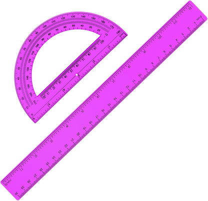 Zonon 2 Pack 12'' Plastic Ruler and 6'' Plastic Protractor Set Clear Ruler Protractor Set Math Geometry Supplies for School Classroom Home Office Drawing(Purple)