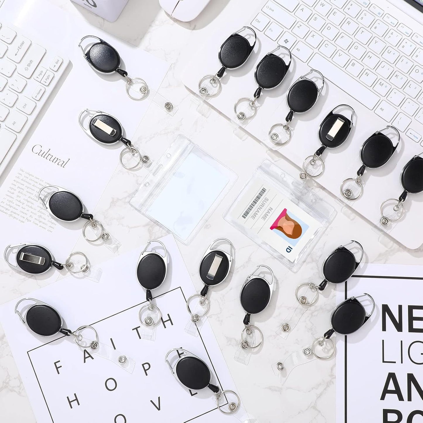 Yaomiao 100 Pack Retractable Badge Holder Reel with Clips Heavy Duty ID Card Holder Reels Bulk with Key Ring for Office Worker Doctor Nurse Employee School Students (Black)