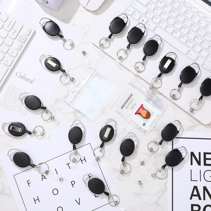 Yaomiao 100 Pack Retractable Badge Holder Reel with Clips Heavy Duty ID Card Holder Reels Bulk with Key Ring for Office Worker Doctor Nurse Employee School Students (Black)