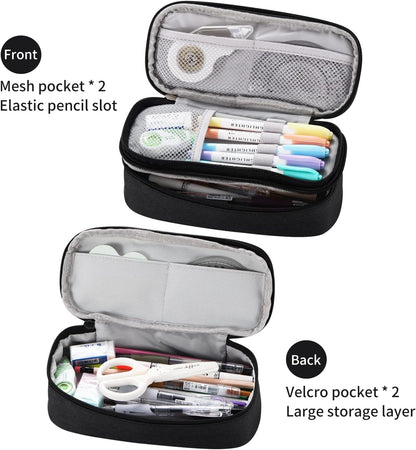 Big Pencil Case Large Capacity Pencil Bag with Zipper Pencil Pouch for Boys Girls Kids Adults Stationery Pencil Pen Case Organizer for School Office Black