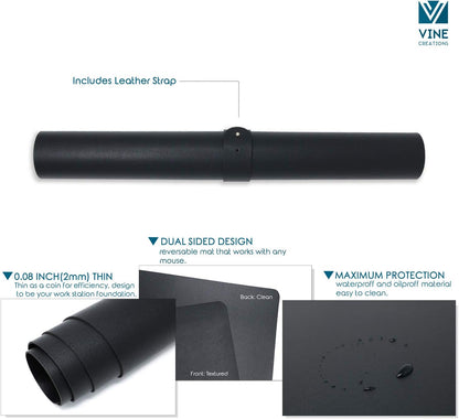 Vine Creations Leather Desk Mat 24" x 17", Desk Protector, PU Leather Desk Pad, Small Desk Pad Mat, Desk Blotter, Desk Pads on Top of Desks, Small Desk Mat for Home or Office (Black)