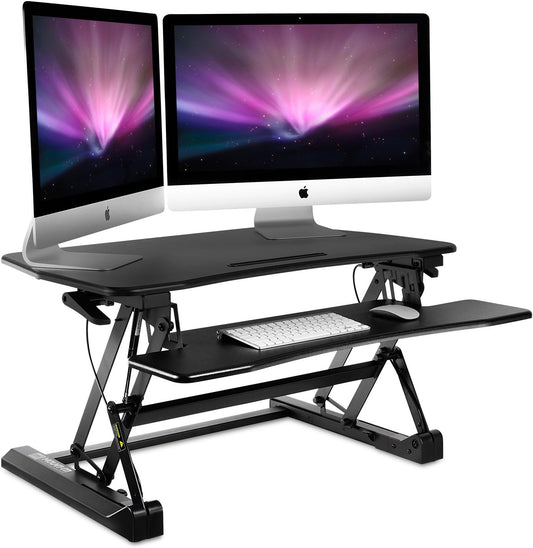 Mount-It! Standing Desk Converter with Keyboard Tray | 35" Adjustable Sit-to-Stand Desktop Riser for Dual Monitors and Laptops | Ergonomic Stand Up Desk Converter with Gas Spring | Black