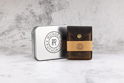 Brown Leather Card Holder with RFID Protection. Distressed leather Business Card Holder or Credit Card Wallet for Men or Women for your pocket or purse