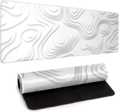 Solid Geometry Large Gaming Mouse Pad White Mouse Pad Gaming Big Desk Pad Desk Mat with Stitched Edge 31.5''x11.8'' Computer Mousepad Waterproof Desk Protector