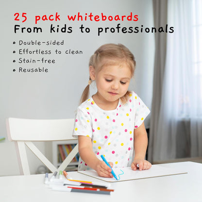25 Pack Small White Boards for Students - Double Sided Dry Erase Boards 9 x 12 in - Mini Whiteboard Set for Classroom or Home Use - Portable White Board Bulk for Kids and Teachers