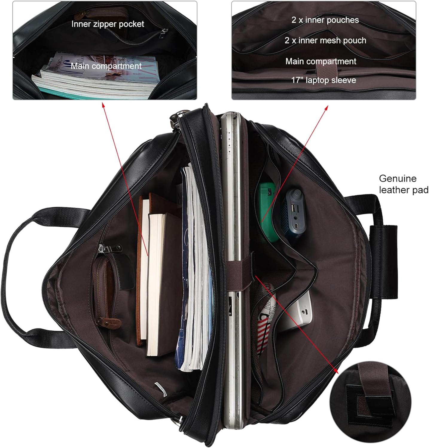 Leather Briefcase for Men 17 Inch Laptop Crossbody Shoulder Messenger Bag Attache Case for Business Travel Work Lawyer